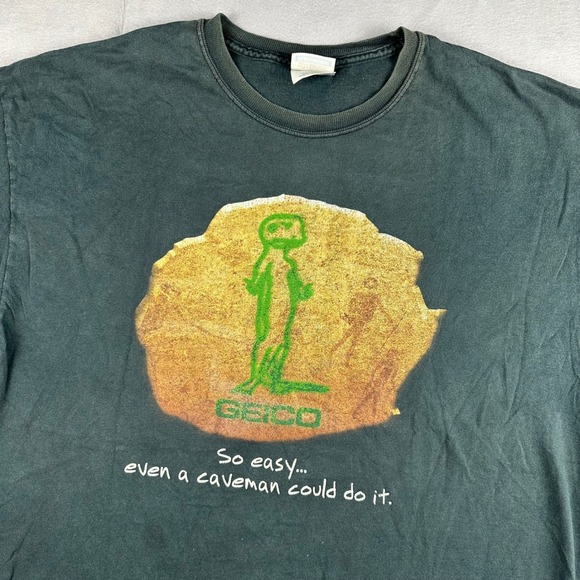 Geico So Easy Even a Caveman Could Do It T-Shirt Hanes Heavyweight XL Black
